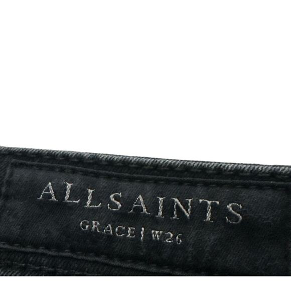 AllSaints Skinny Jeans Womens Size 26 Black Grace Ankle Fray - Picture 5 of 8